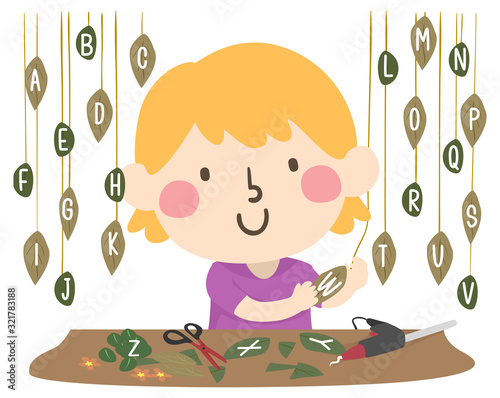 Kid Girl Leaf Art Hanging Leaves Illustration
