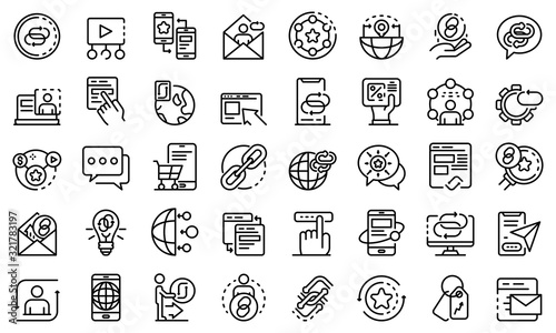 Backlink strategy icons set. Outline set of backlink strategy vector icons for web design isolated on white background