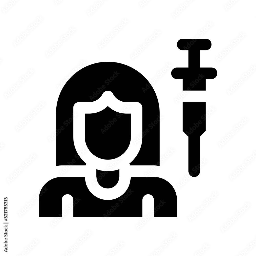 corona virus related lady patient with syringe vector in solid design, corona virus related lady patient with syringe vector in solid design,