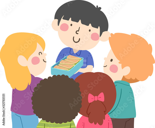 Kids Boy Share Snacks Illustration