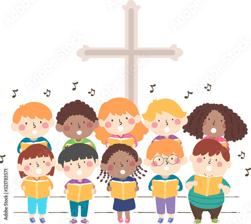 Kids Church Stage Sing Illustration