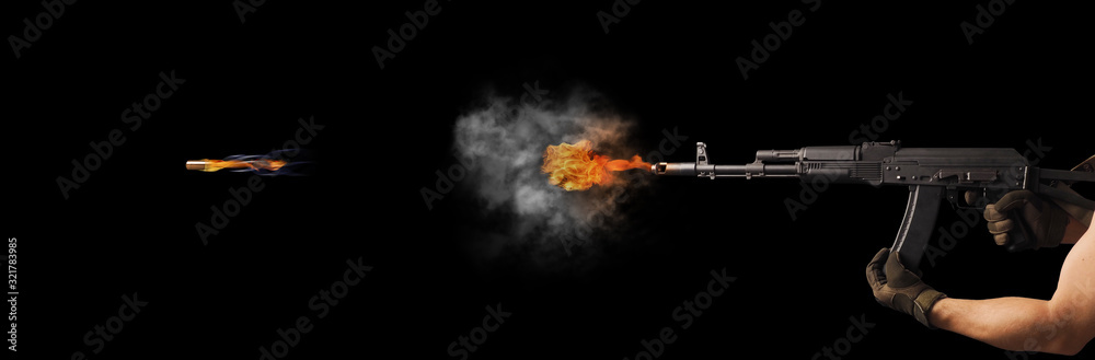 Freezing shot of a gun on a dark background. Concept gun club, gun-shop, shooting  range. Stock Photo | Adobe Stock