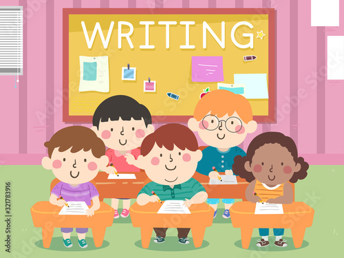 Kids Classroom Writing Illu...