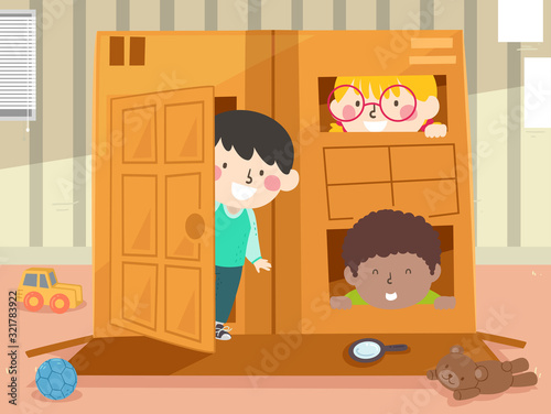 Kids Indoor Box House Illus...