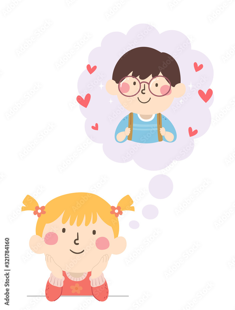 Kids Girl Think Cloud Boy Crush Illustration Kids Girl Think Cloud Boy Crush Illustration