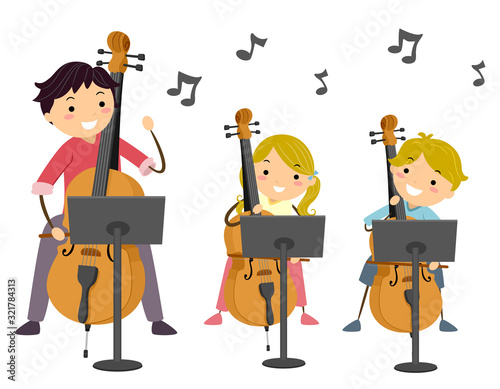 Stickman Kids Teacher Learn Cello Illustration