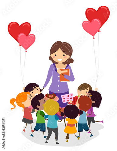 Stickman Kids Teacher Valentine Gift Illustration
