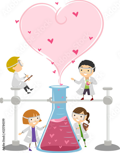 Stickman Kids Science Valentines Illustration
