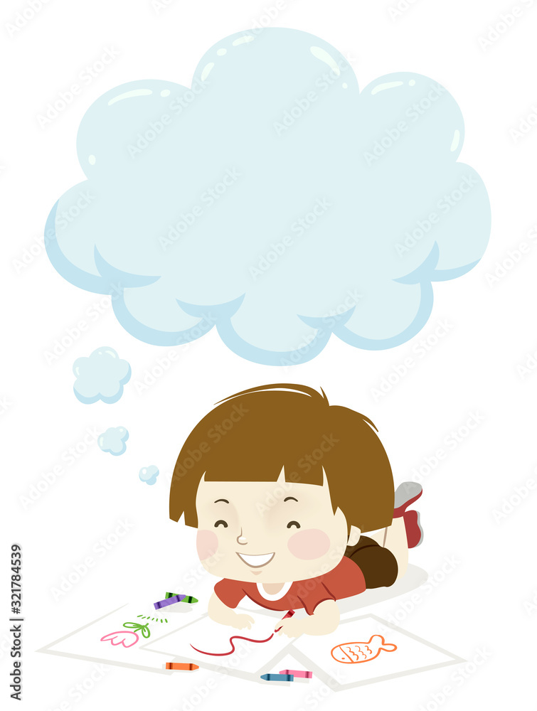 Kid Boy Drawing Crayons Cloud Illustration Kid Boy Drawing Crayons Cloud Illustration