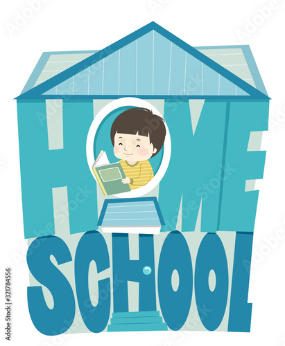 Kid Boy Home School House Illustration