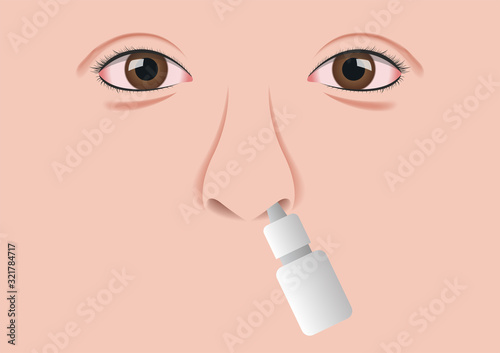 nasal spray sinus vector nose and brown eye