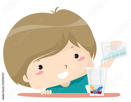 Kid Boy Pouring Water Mix Color Chalk Illustration