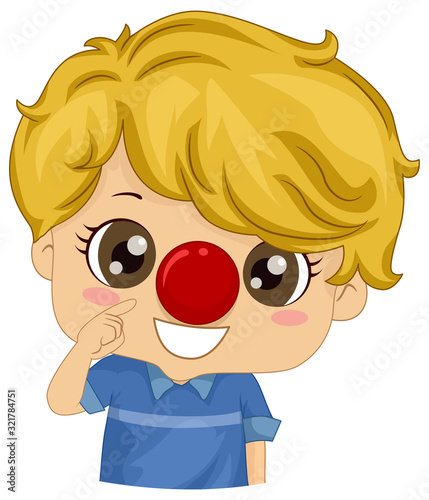 Kid Boy Red Nose Clown Illustration