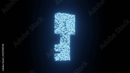 Key spin sign and symbol glow futuristic particle 3D rendering cube polygon pattern, Privacy and security unlocking network technology concept design on black background animation 4K with copy space