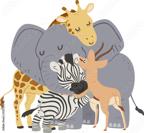 Animals Group Hug Gazelle Illustration
