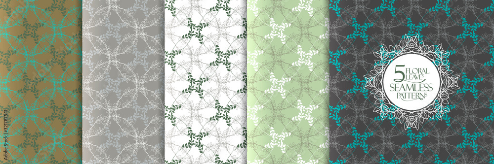 Floral leaves pattern set, vector background