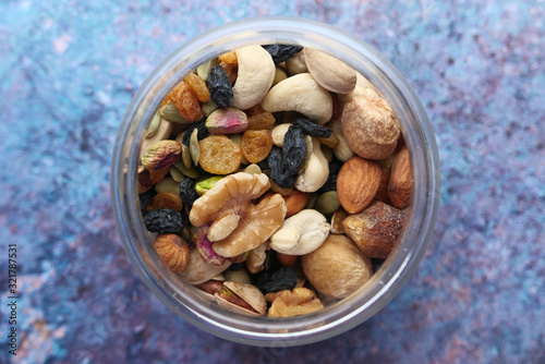top view of Mixed nut in a jar on table  © Towfiqu Barbhuiya 