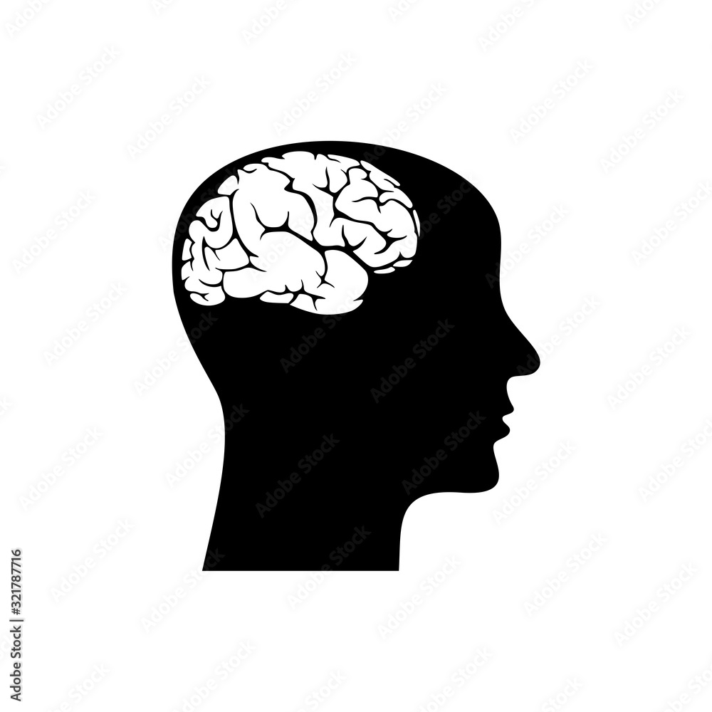 Brain inside human head icon isolated on white background Brain inside human head icon isolated on white background