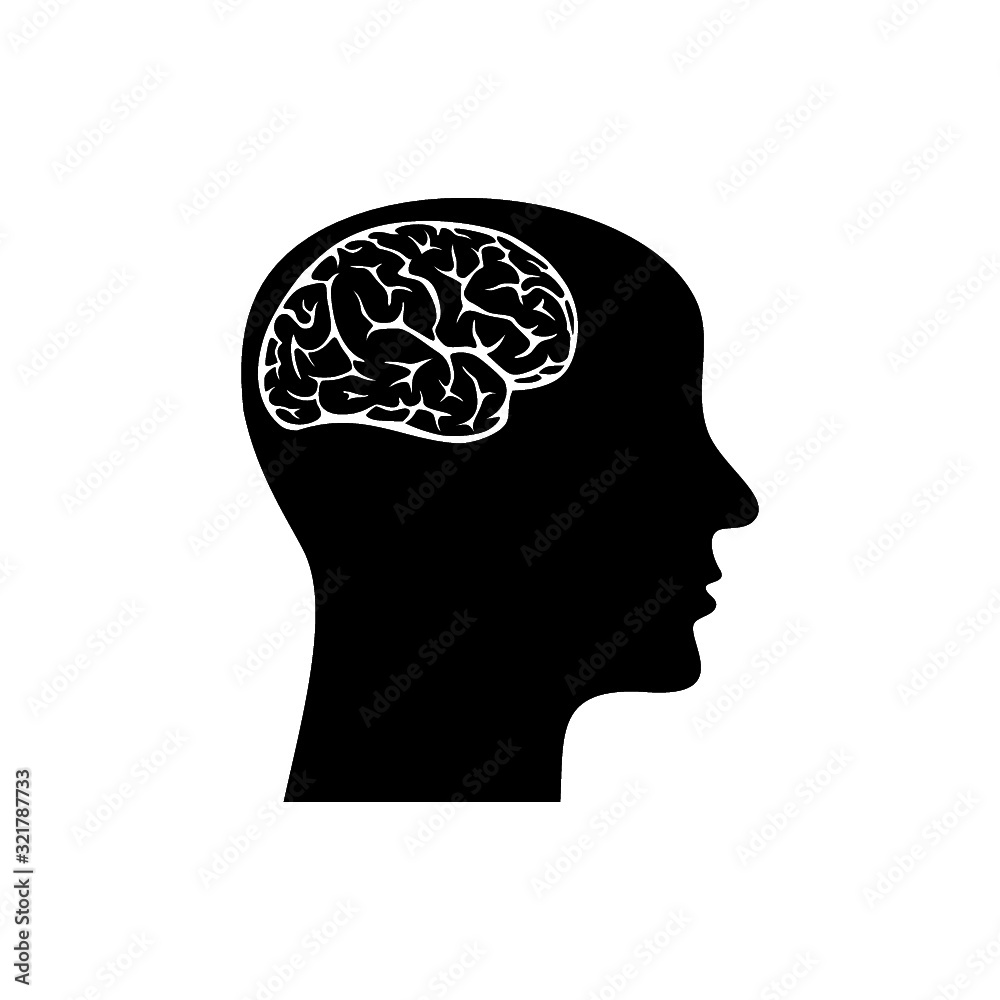 Brain inside human head icon isolated on white background Brain inside human head icon isolated on white background