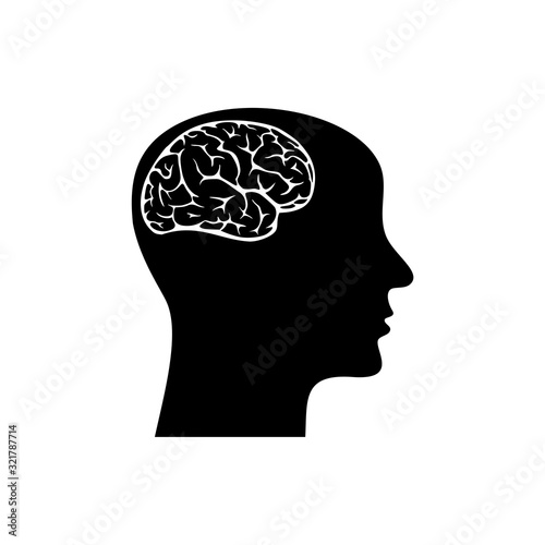 Brain inside human head icon isolated on white background