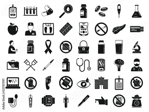 Diabetes disease icons set. Simple set of diabetes disease vector icons for web design on white background