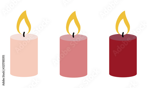 Set of burning candles in different colors. Vector illustration.