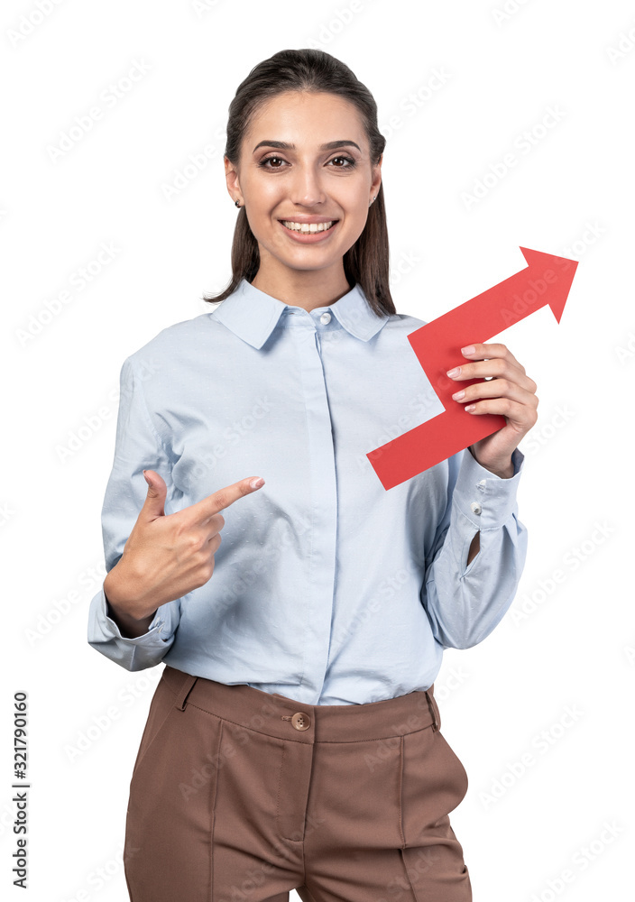 Smiling businesswoman pointing at graph Smiling businesswoman pointing at graph