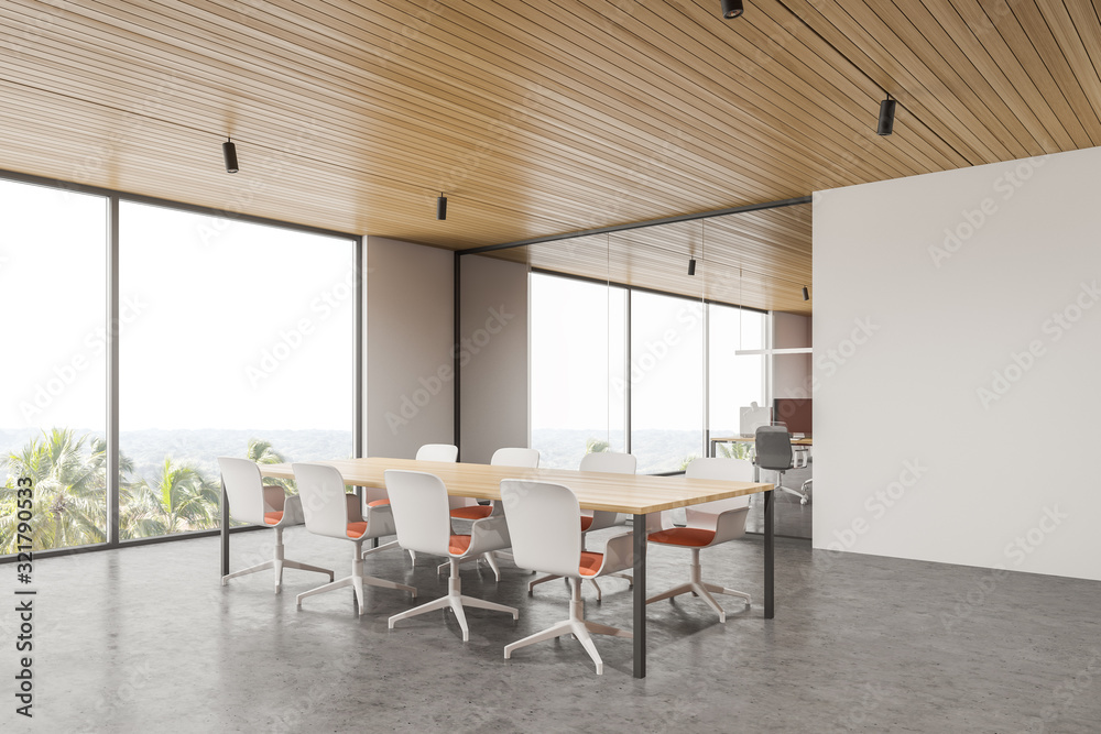 Panoramic white meeting room corner