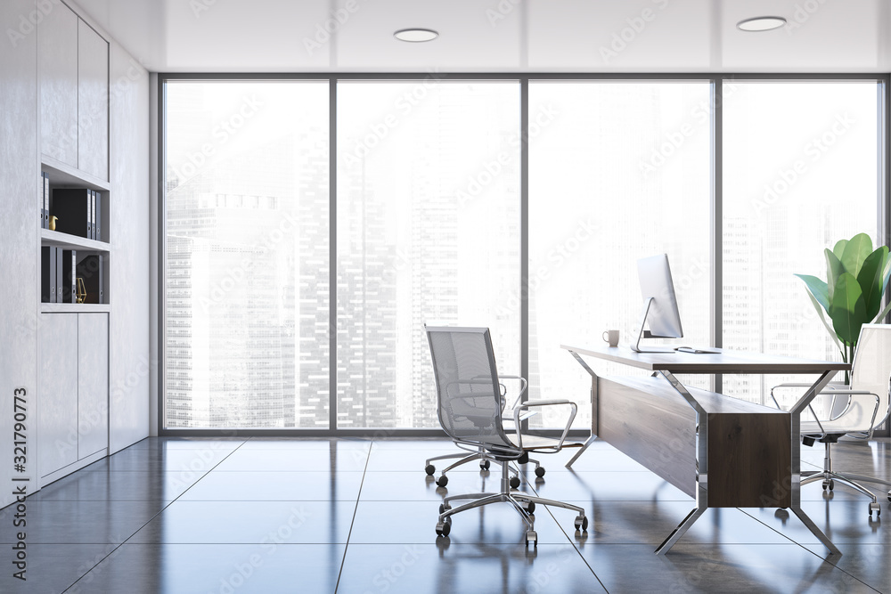 Fototapeta premium Panoramic executive office interior with bookcase