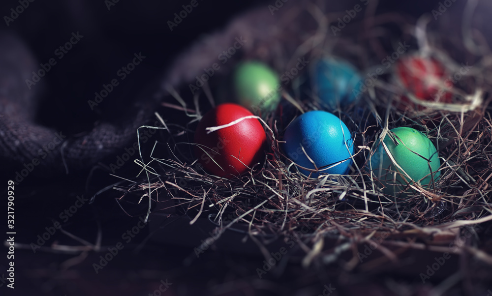 Easter painted eggs on burlap Easter painted eggs on burlap
