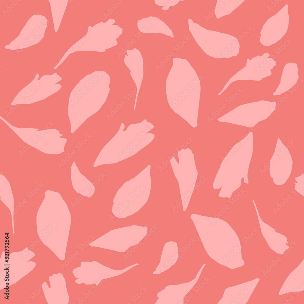 Seamless pattern with flower petals. Silhouettes of petals on a pink background in pastel colors.