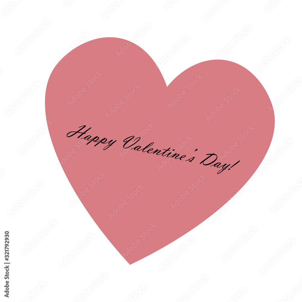 Valentines day card, pink heart love vector illustration
