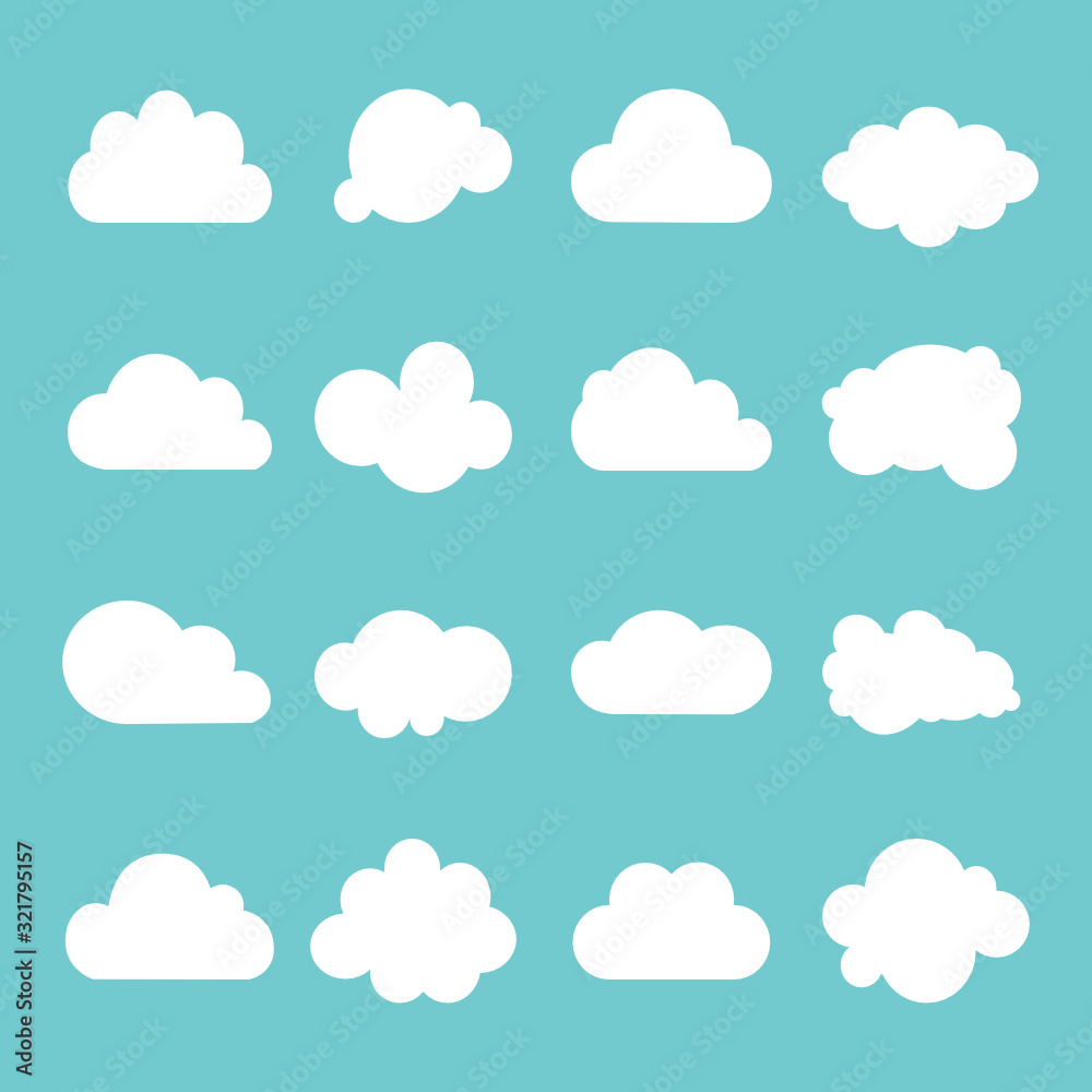 Cloud vector icon set on blue background Cloud vector icon set on blue background
