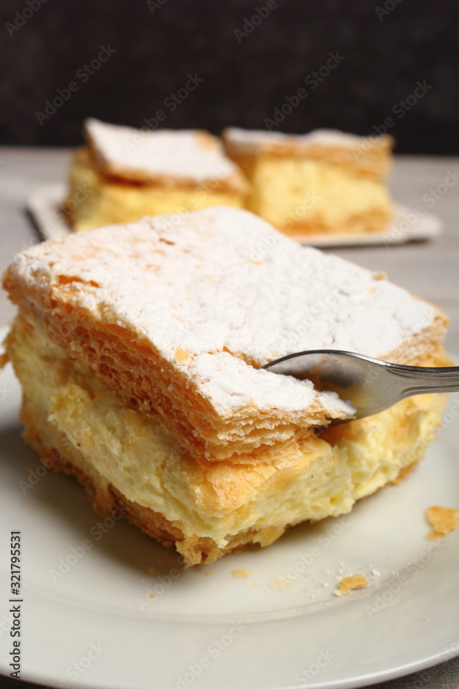 Cream Pie. Two layers of puff pastry filled with whipped cream. Cream Pie. Two layers of puff pastry filled with whipped cream.