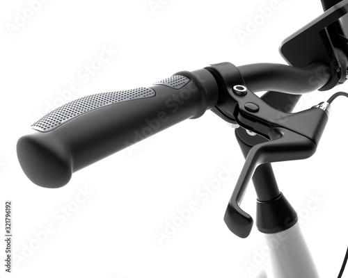 electric bicycle e-bike detail handle bar, grip, brake handle close up isolated on white background 3d illustration