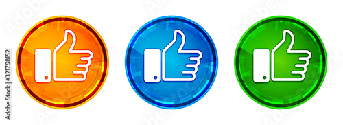 Thumbs up icon shiny abstract round button set illustration