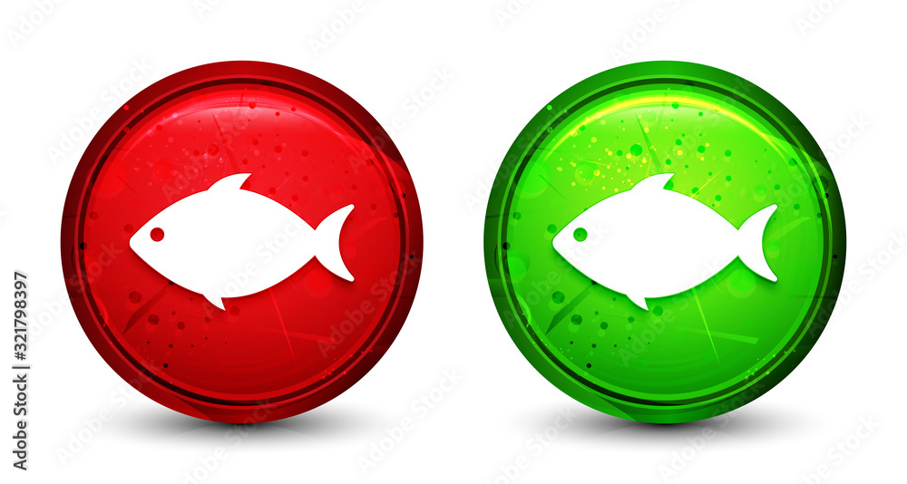 Obraz premium Fish icon digital geometric design round button set illustration