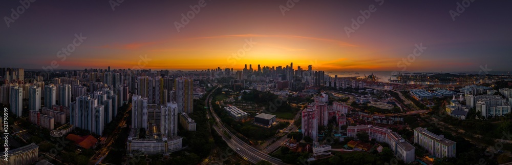 Fototapeta premium Apr 07/2019 Singapore central business district sunrise look from HDB Jalan Bukit Merah