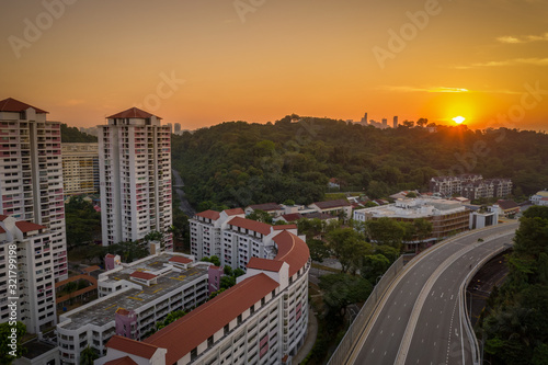 Highway view from south Singapore with amazing urban and city buildings 