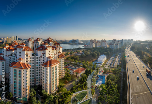 Early morning at Benjamin Sheares Bridge from above, Singapore 2019