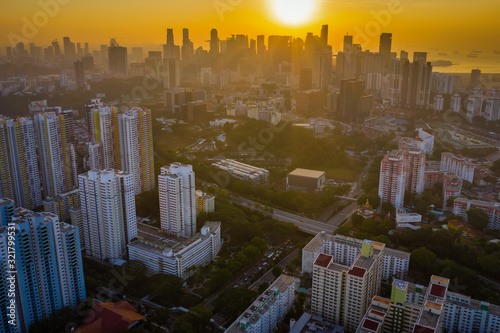 June/2019 aerial view of Sunrise at Singapore Central Business district look from HDB Jalan bukit merah © Huntergol
