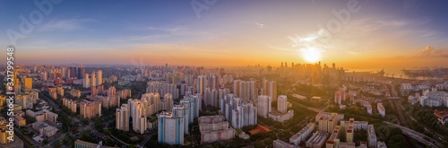 June/2019 aerial view of Sunrise at Singapore Central Business district look from HDB Jalan bukit merah © Huntergol