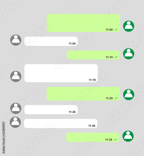 Short bubble message, social screen empty chat window dialog on dark background