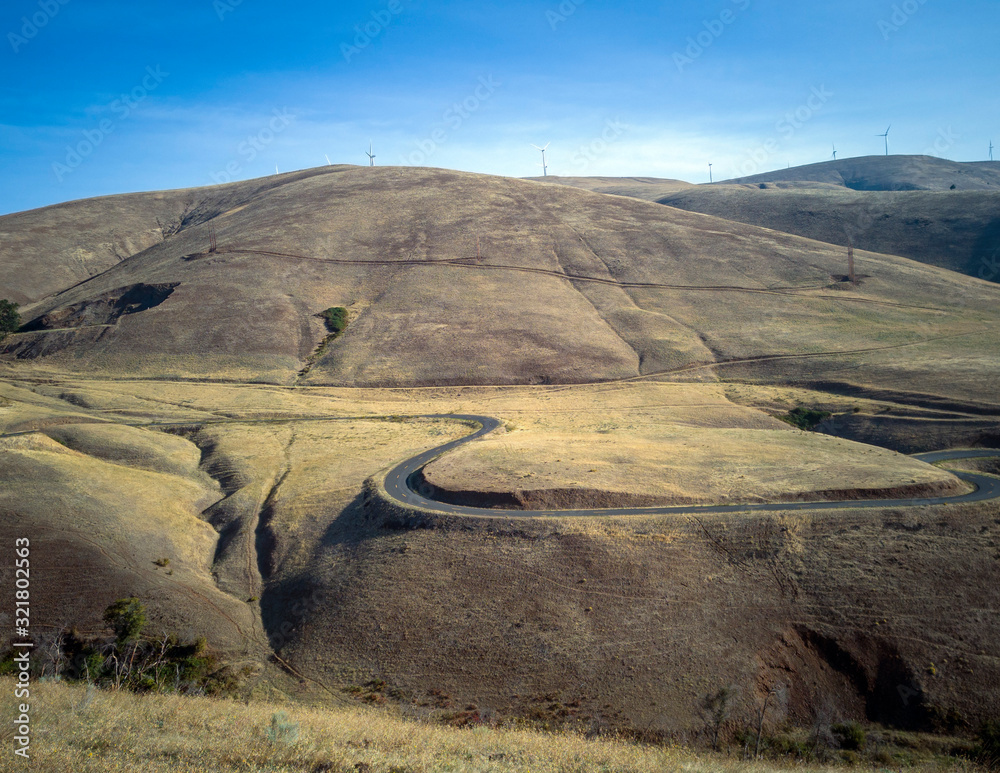 Breathtaking view of winding Maryhill Loop Road on a mountain with lots