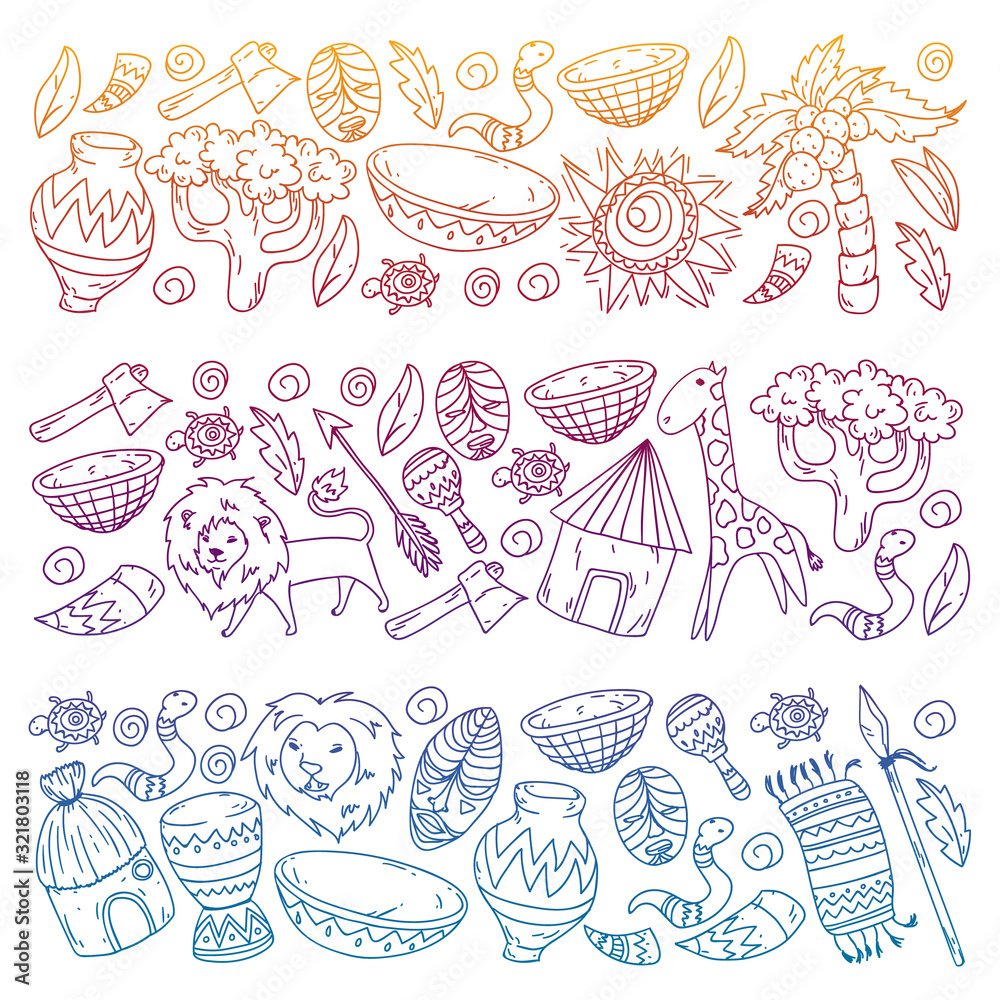 African pattern with tribal elements and animals African pattern with tribal elements and animals