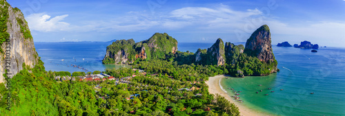 Krabi - Railay beach seen from a drone. One of Thailand s most famous luxurious beach. 