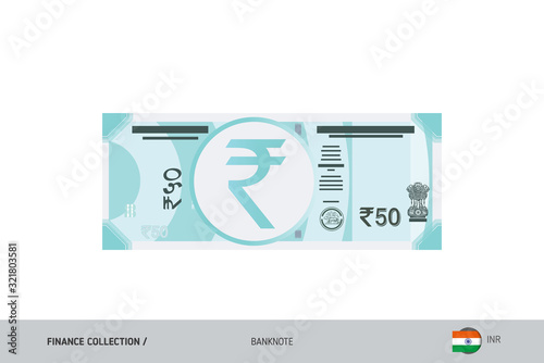 50 Indian Rupee Banknote. Flat style highly detailed vector illustration. Isolated on white background. Suitable for print materials, web design, mobile app and infographics. 