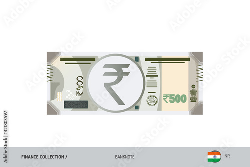 500 Indian Rupee Banknote. Flat style highly detailed vector illustration. Isolated on white background. Suitable for print materials, web design, mobile app and infographics. 