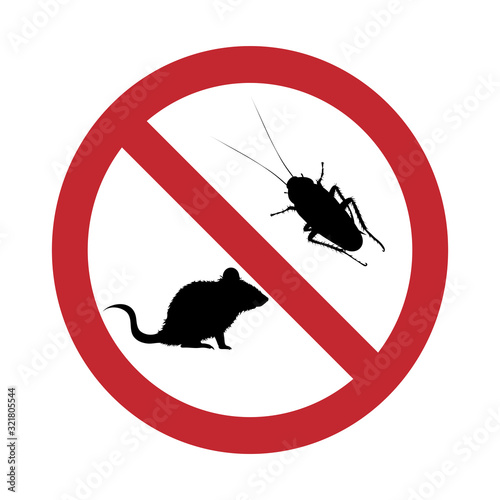Vector silhouette of no cockroach and rat mark on white background. Symbol of pest control.