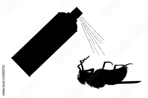 Vector silhouette of insect spray on white background. Symbol of annoying fly and pest control.